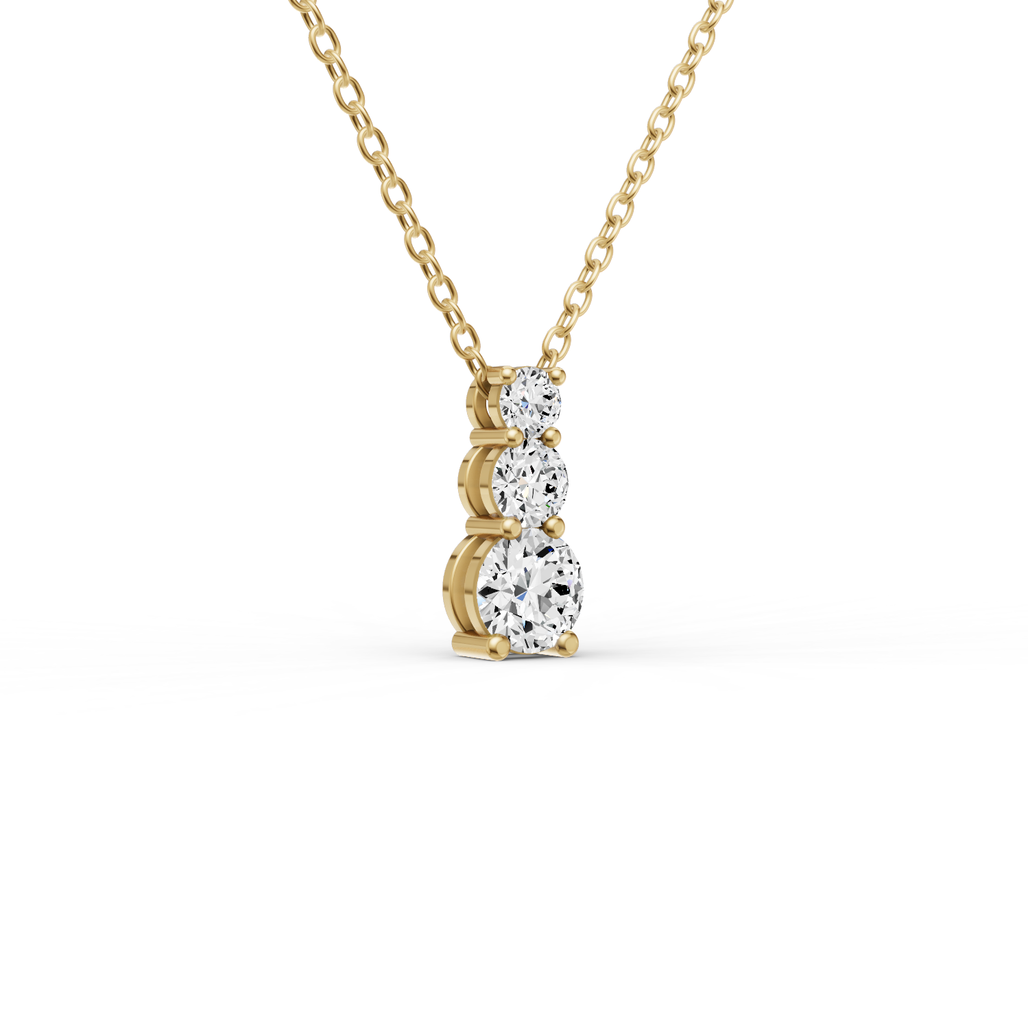 14K GOLD 1.5 CT ROUND LAB GROWN DIAMOND THREE STONE SNOW HIDDEN BAIL PENDANT - YELLOW GOLD