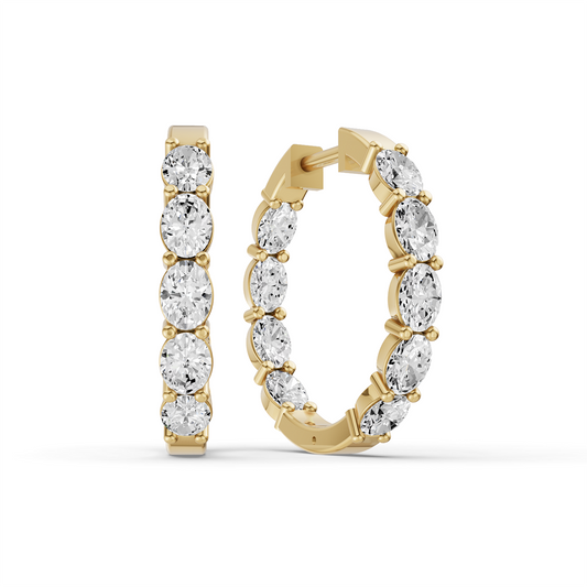 14K Gold 2 ct Earrings Oval Fancy Hoops