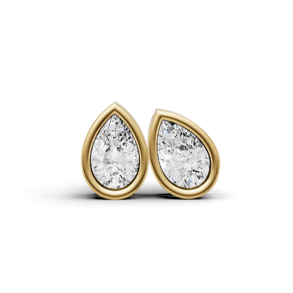 14K Gold Studs 0.5 Carat Earrings Pear Bezel Solitaire