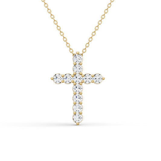 14K Gold 1.5 ct Cross Pendant Necklace With Lab Diamonds