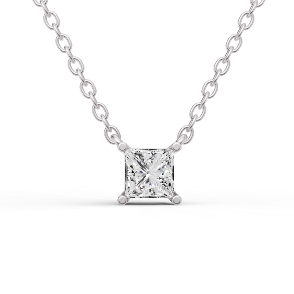 14K GOLD 0.25 CT LAB GROWN PRINCESS SHAPE DIAMOND PENDANT - WHITE GOLD