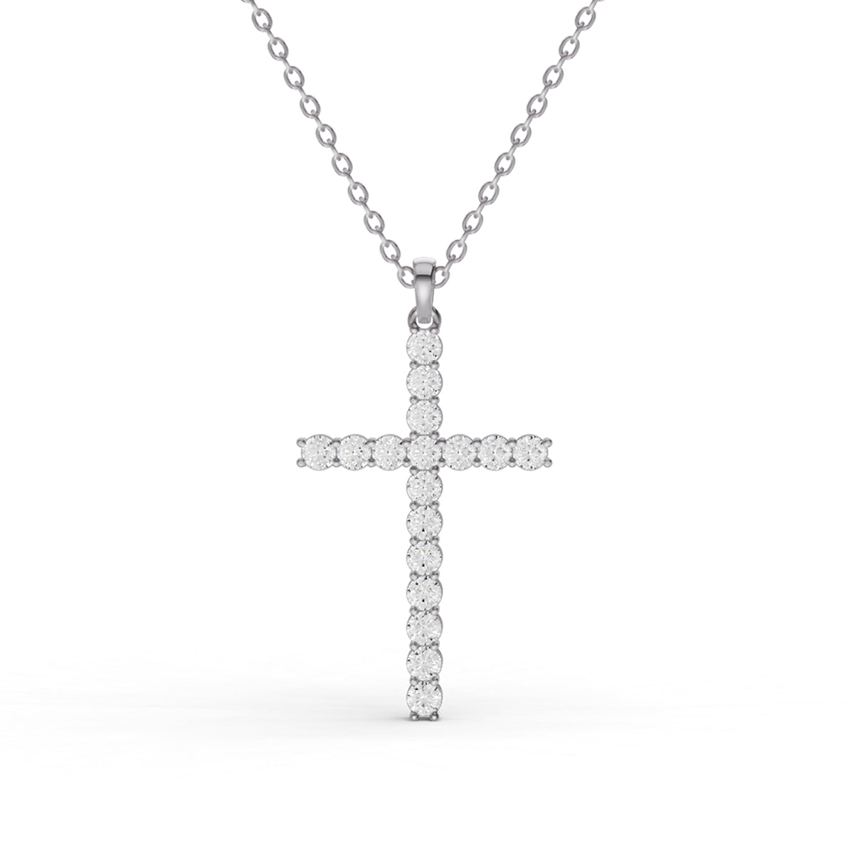 14K Gold 1 ct Lab Diamonds Cross Diamond Full Pave Necklace