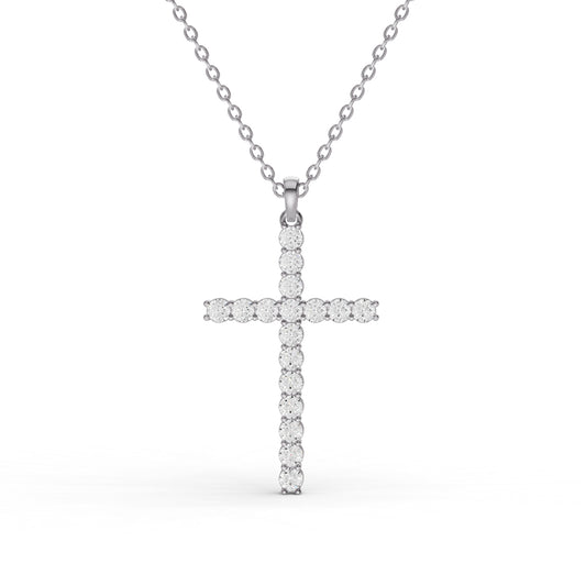 14K Gold 2 ct Lab Diamonds Cross Diamond Full Pave Necklace
