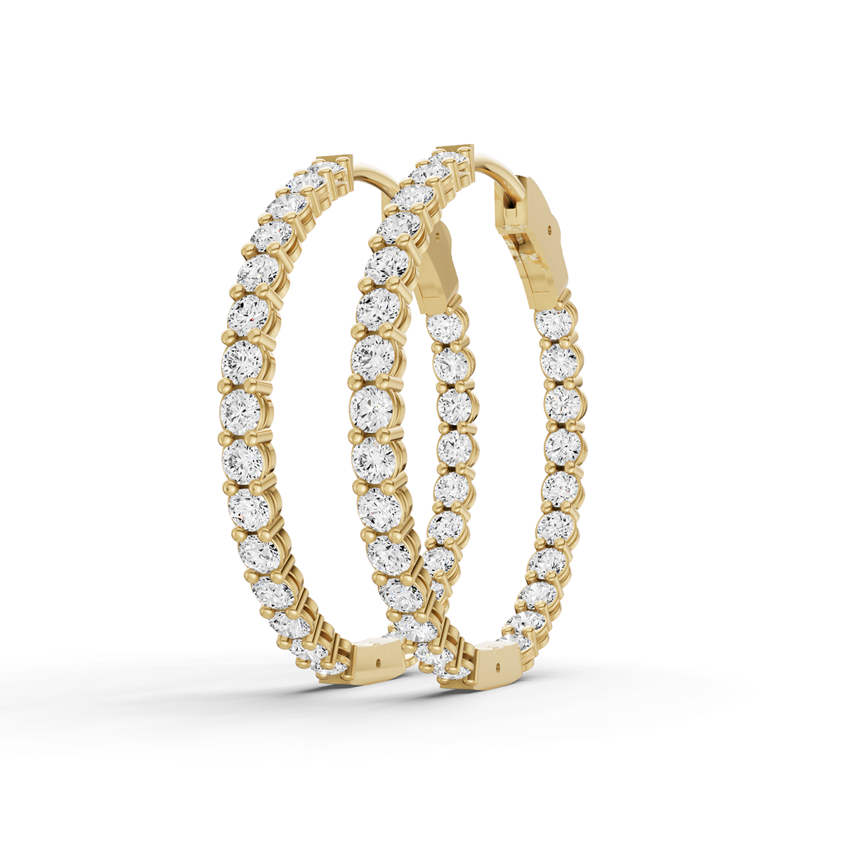 14K Gold 10 ct Earrings Round In & Out Diamond Hoops