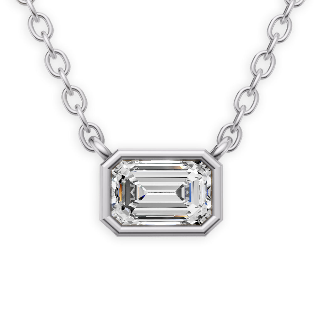 14K Gold 0.75 ct Lab-Grown Emerald Cut Bezel Pendant