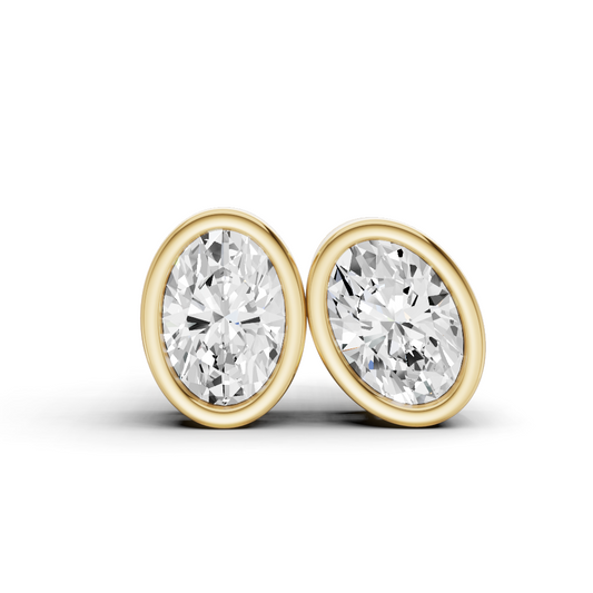 14K Gold Studs 0.5 Carat Earrings Oval Bezel