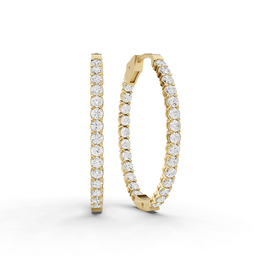 14K Gold 2 ct Earrings Oval In & Out Diamond Hoops