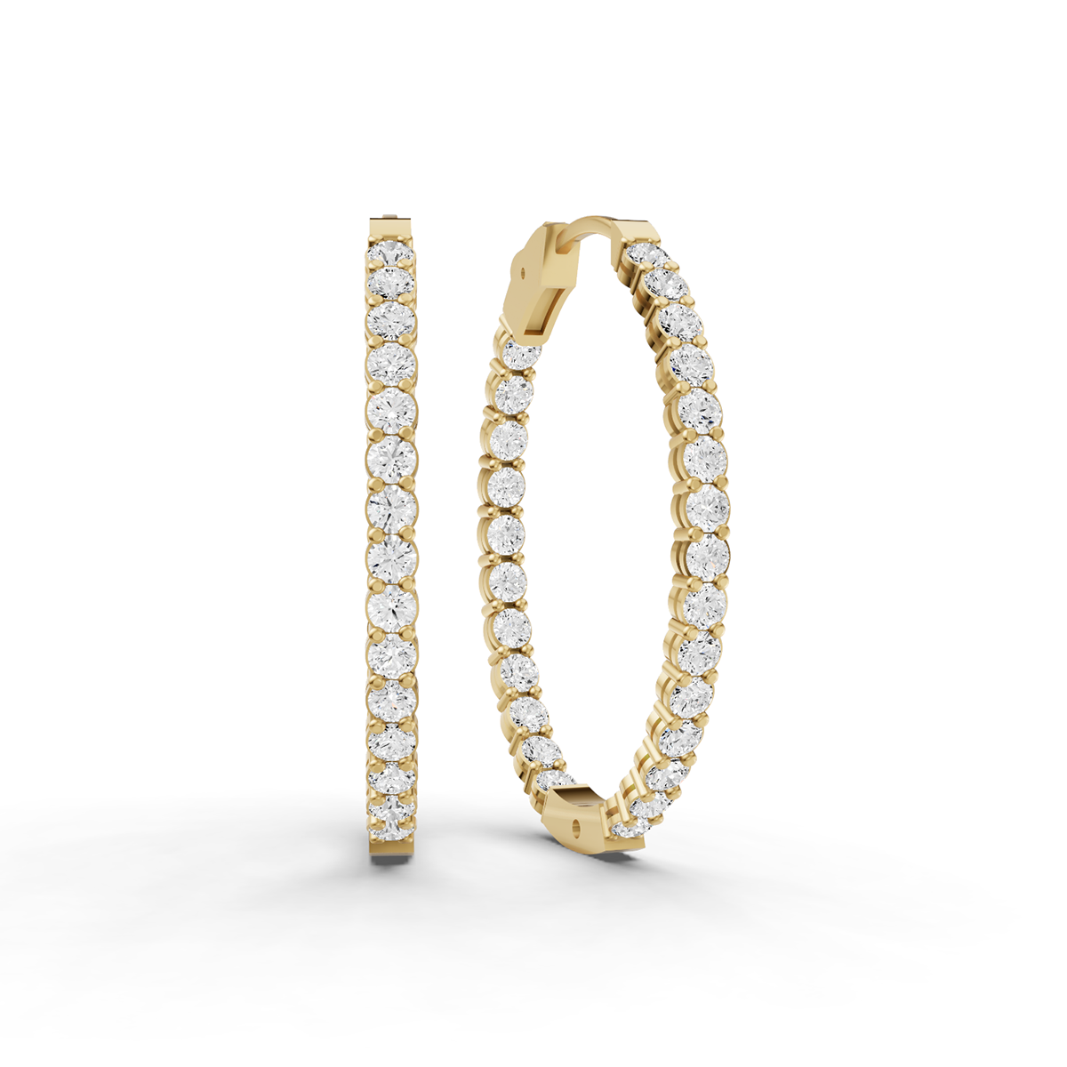 14K Gold 10 ct Earrings Oval In & Out Diamond Hoops