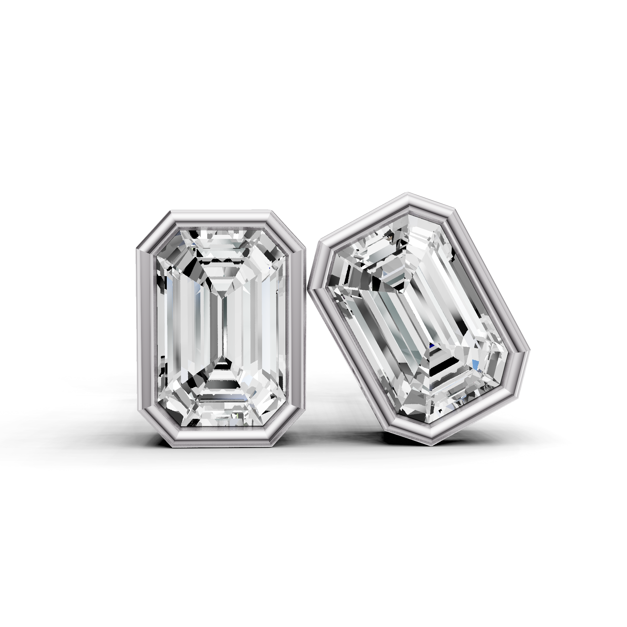 14K GOLD 0.25 CARAT EMERALD BEZEL SOLITAIRE STUDS - WHITE GOLD