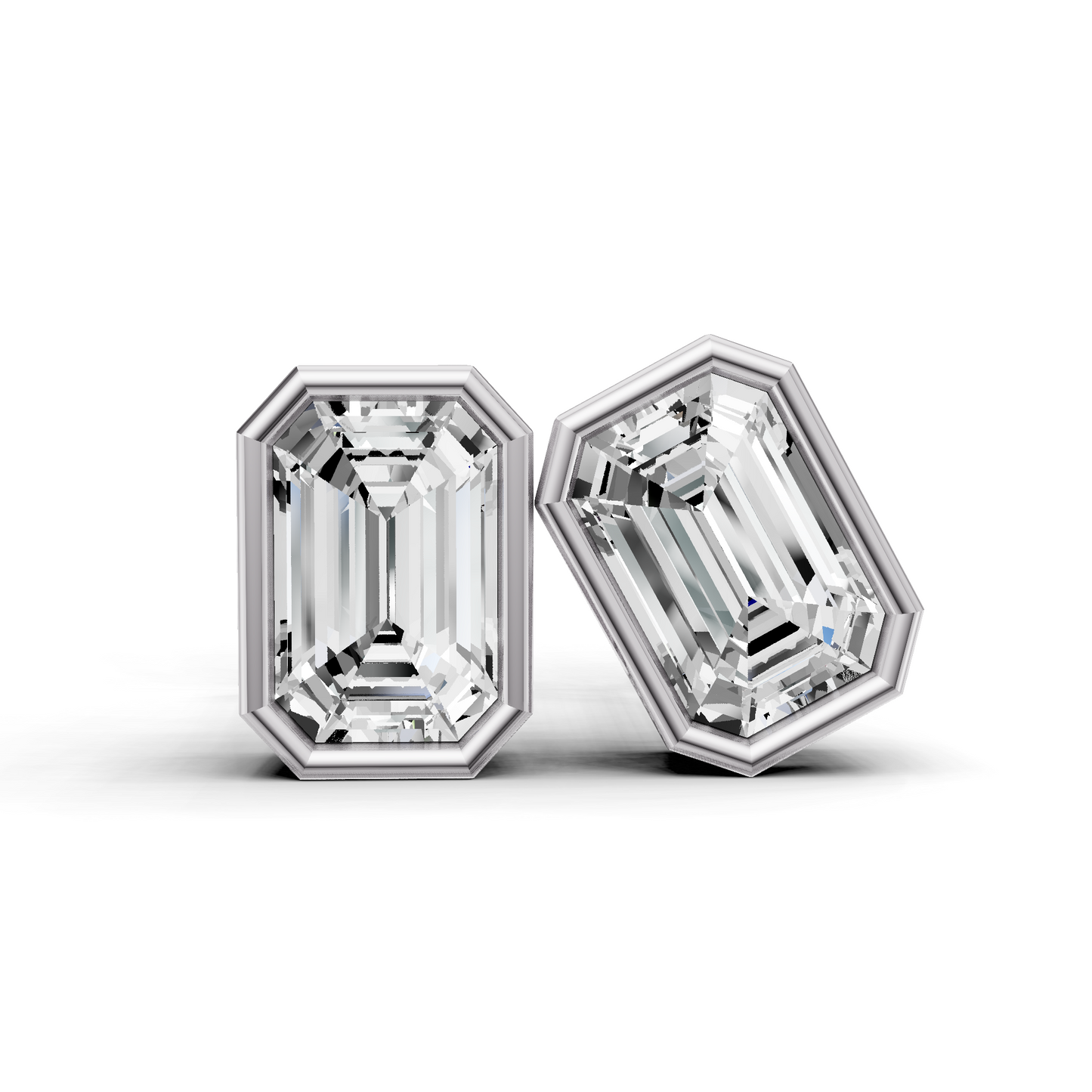 14K Gold 1 Carat Emerald Bezel Solitaire Studs