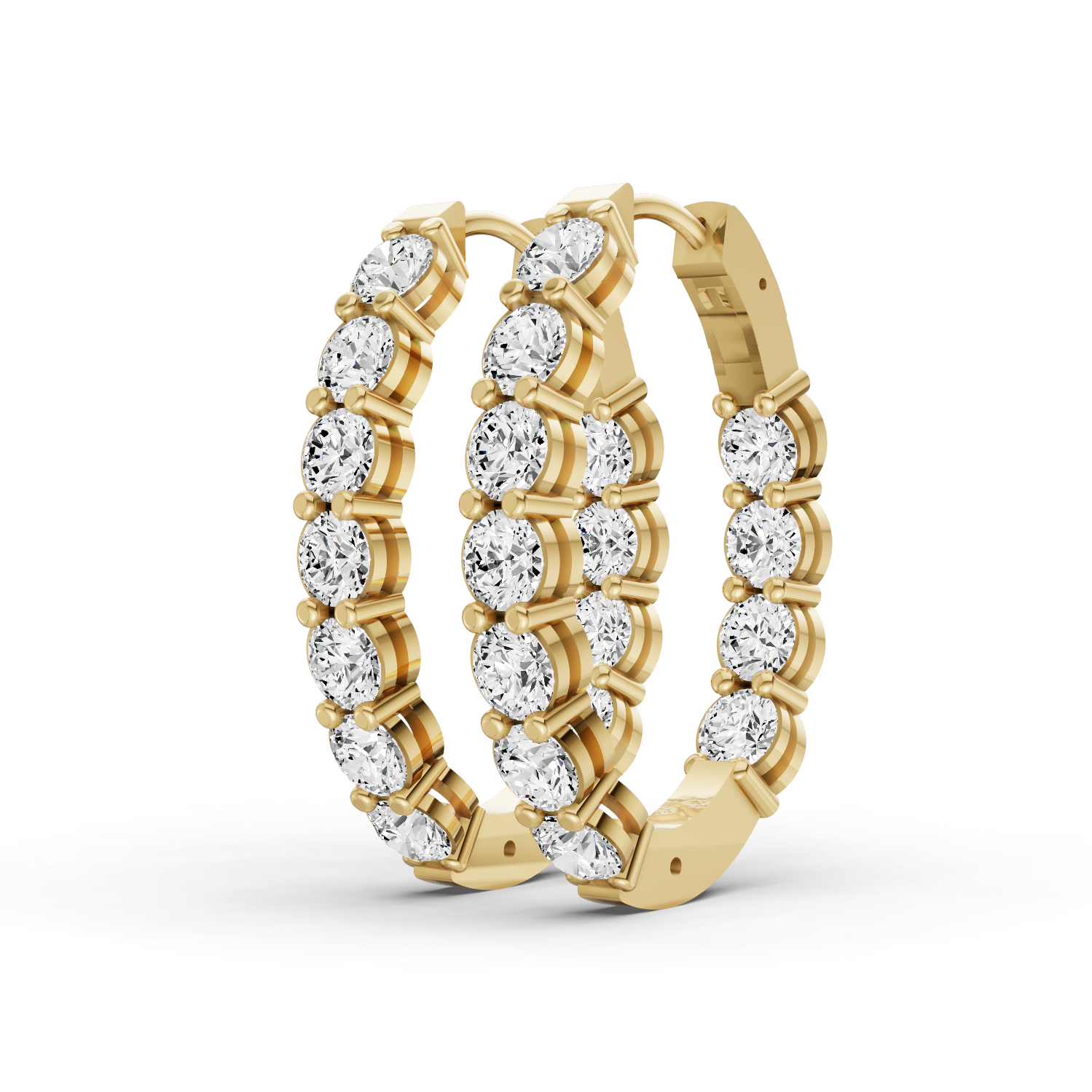 14K Gold Signature Earrings 3 ct Oval In & Out Hoops