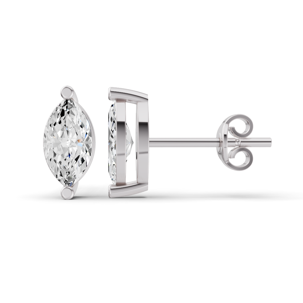 14K GOLD STUDS EARRINGS 1 CT MARQUISE PRONG SOLITAIRE - WHITE GOLD