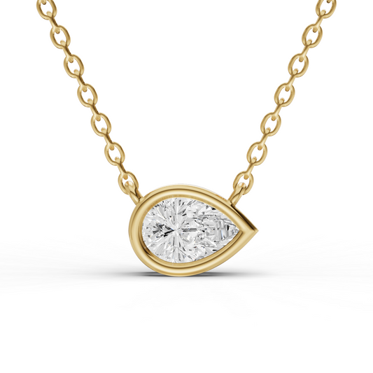 14K Gold 0.75 ct Lab-Grown Pear Diamond Bezel Solitaire Pendant