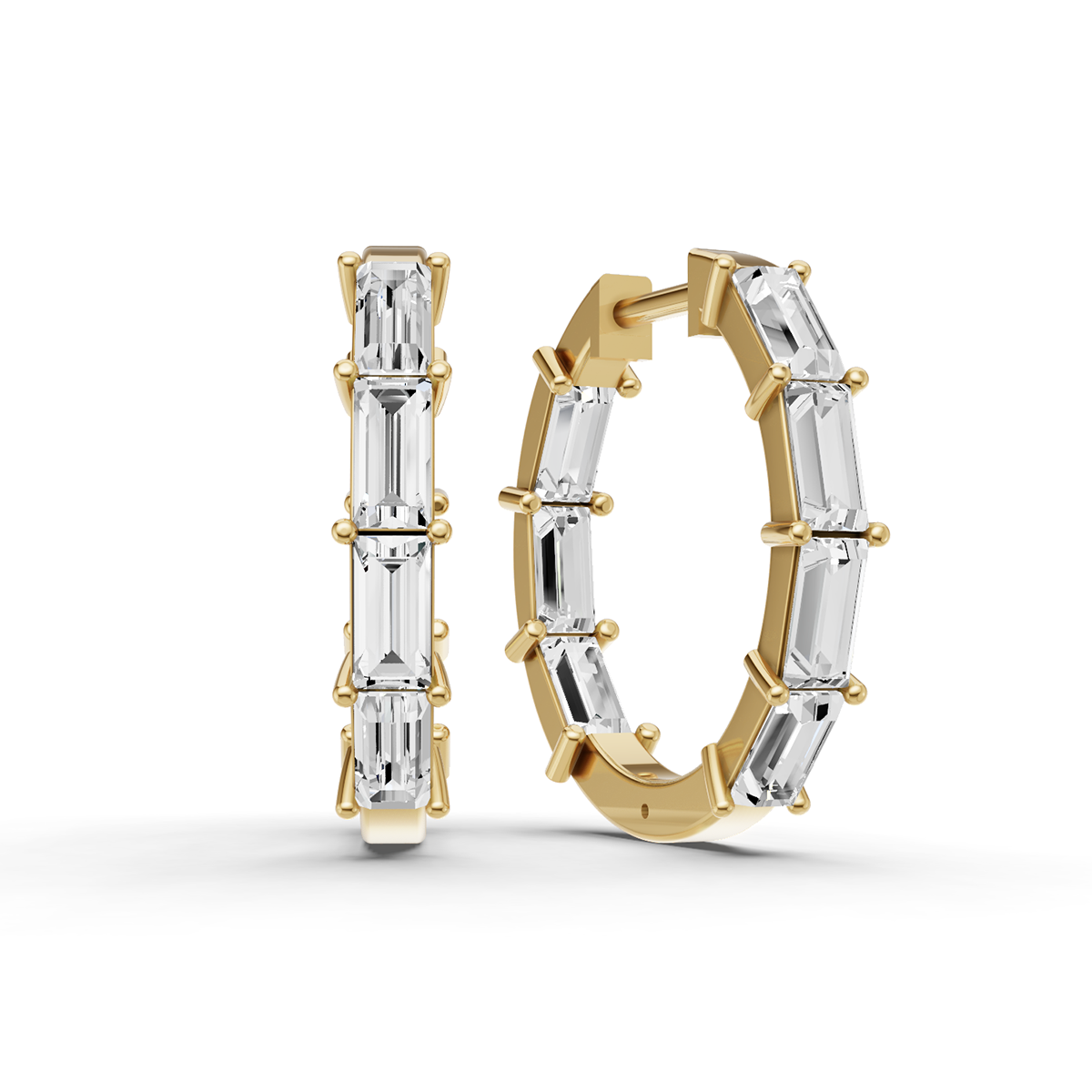 14K Gold 2 ct Earrings Baguette Fancy Hoops