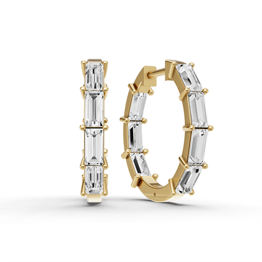 14K Gold 2 ct Earrings Baguette Fancy Hoops