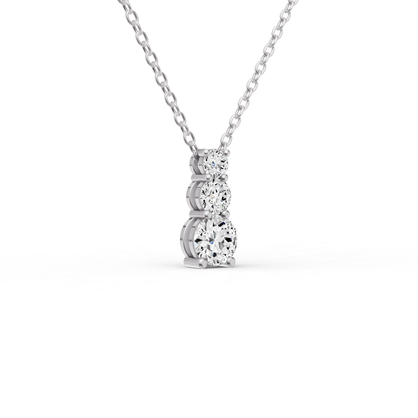 14K Gold 2 ct Round Lab Grown Diamond Three Stone Snow Hidden Bail Pendant