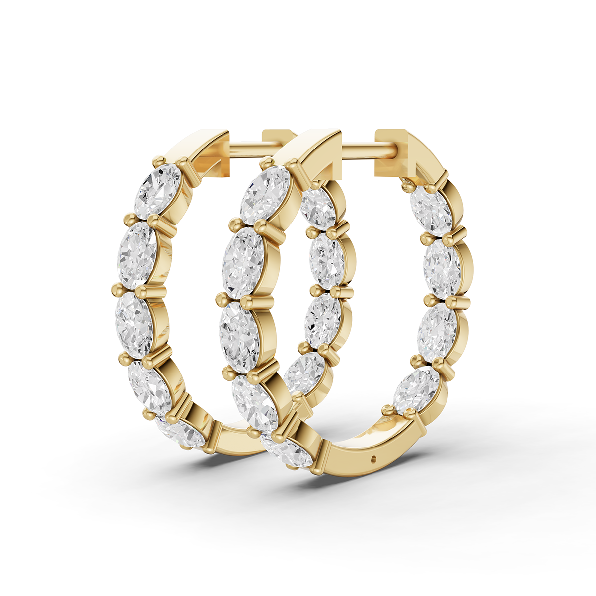 14K Gold 2 ct Earrings Oval Fancy Hoops