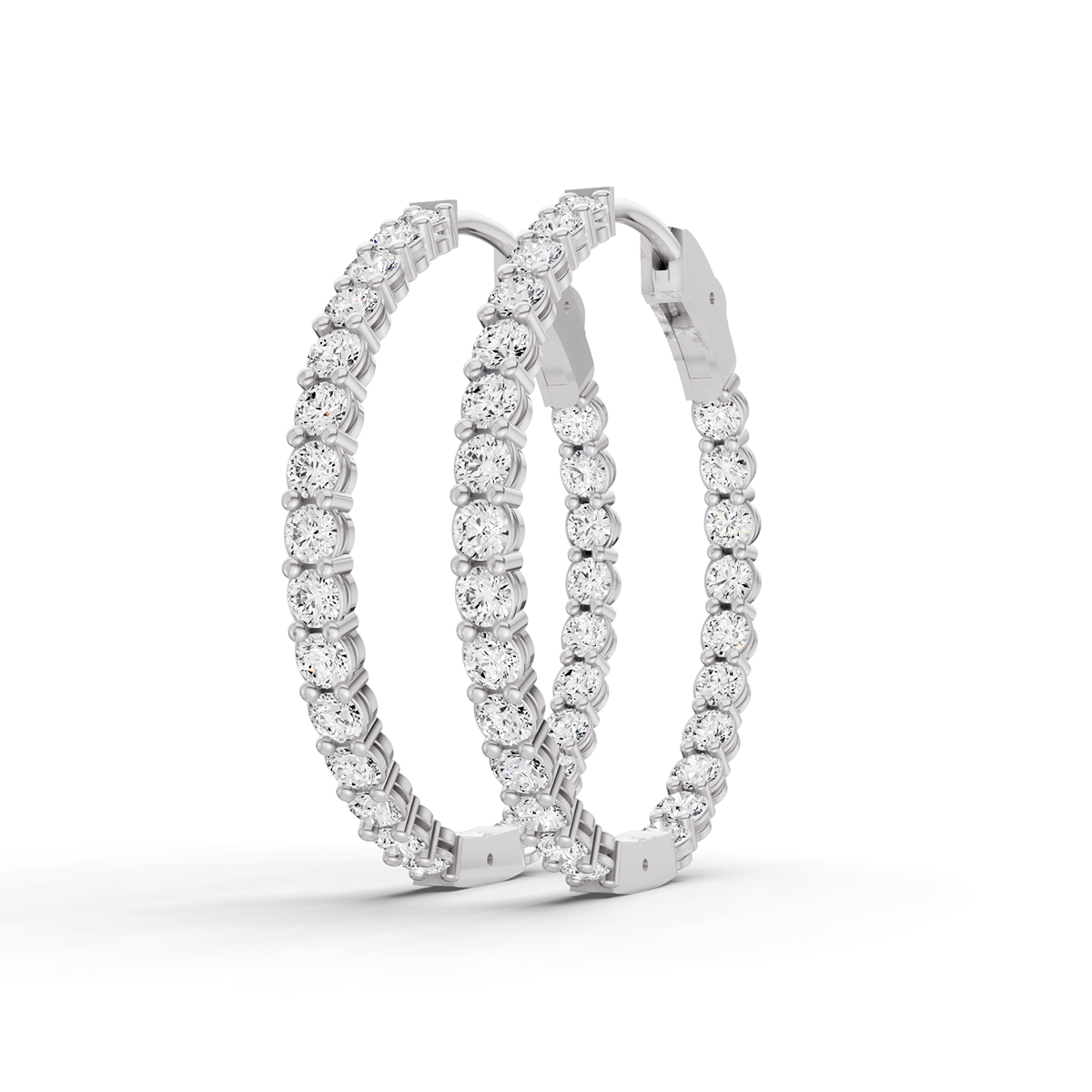 14K Gold 5 ct Earrings Round In & Out Diamond Hoops