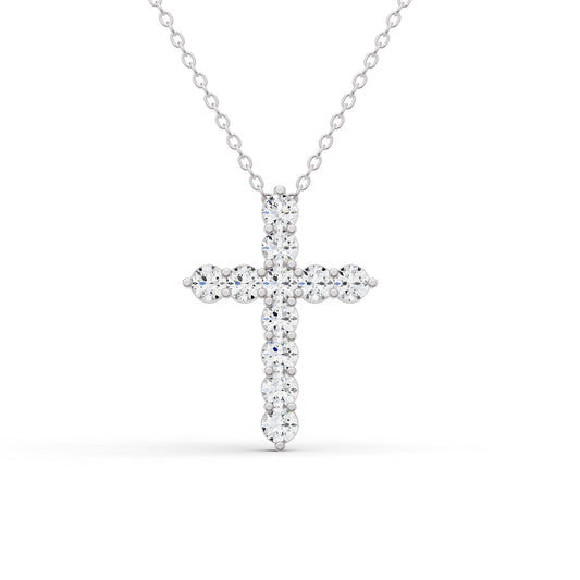 14K Gold 5 ct Cross Pendant Necklace With Lab Diamonds