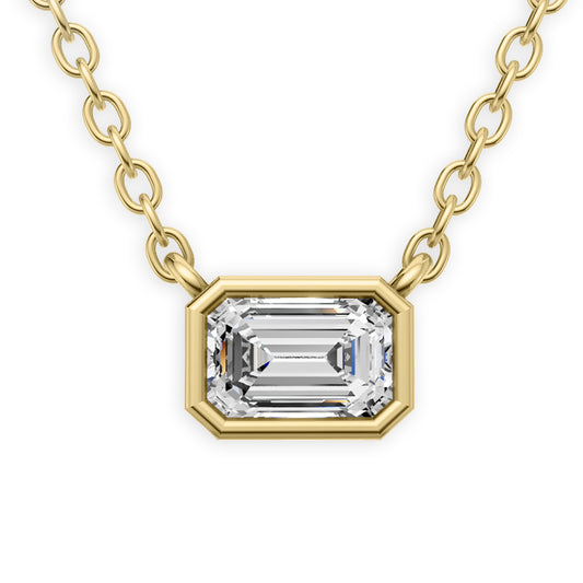 14K Gold 0.75 ct Lab-Grown Emerald Cut Bezel Pendant