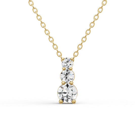 14K Gold 1 ct Round Lab Grown Diamond Three Stone Snow Hidden Bail Pendant