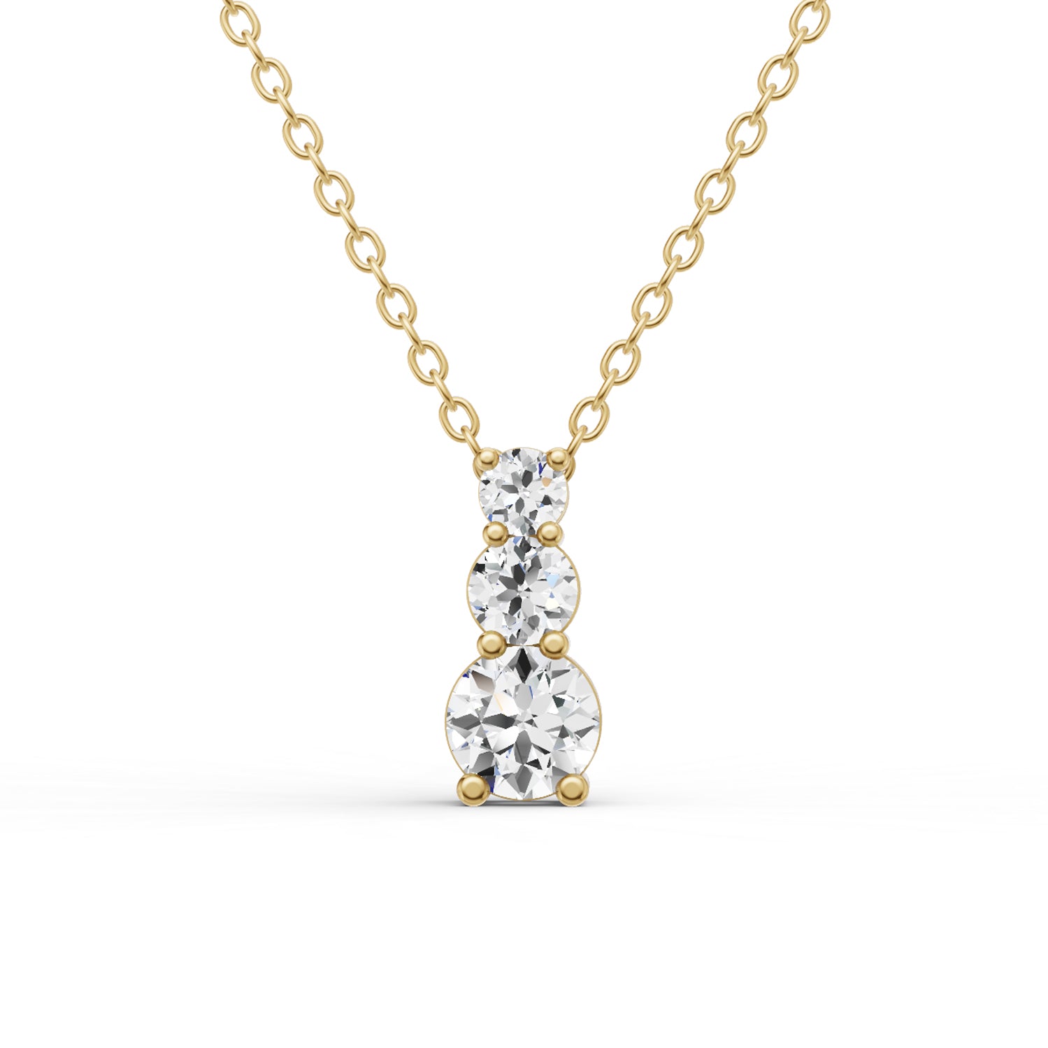 14K GOLD 2 CT ROUND LAB GROWN DIAMOND THREE STONE SNOW HIDDEN BAIL PENDANT - YELLOW GOLD