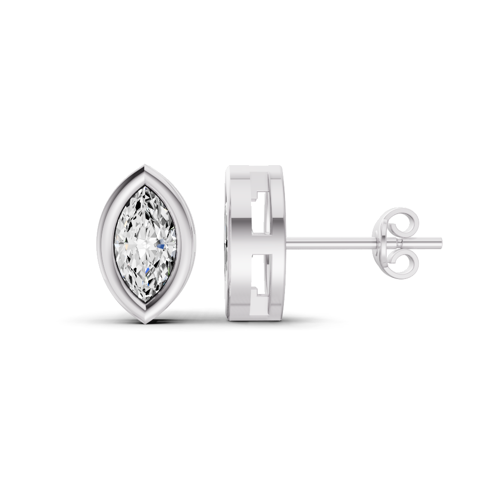 14K Gold Studs 1 Carat Marquise Bezel Solitaire