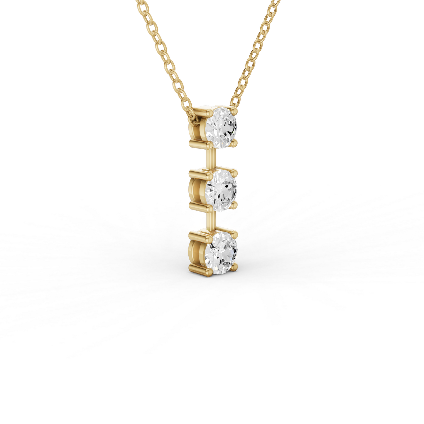 10K Gold 1 ct Round Lab Grown Diamond Three Stone Bar Pendant