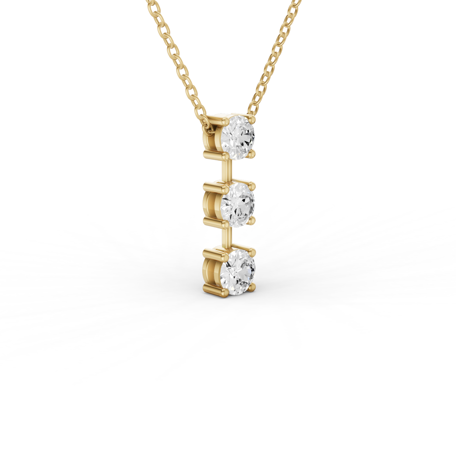 10K Gold 2 ct Round Lab Grown Diamond Three Stone Bar Pendant