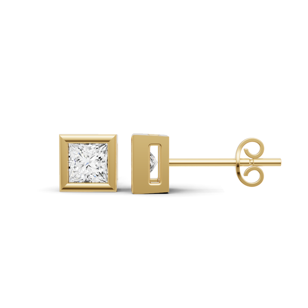 14K Gold Studs 1 Carat Earrings Princess Bezel