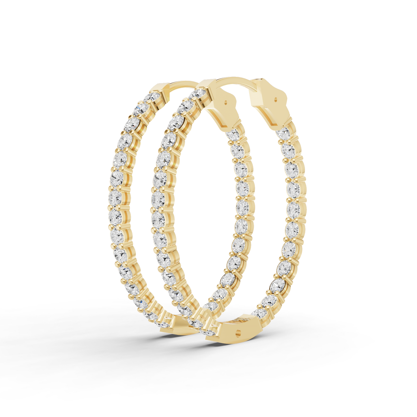 14K Gold 5 ct Earrings Oval In & Out Diamond Hoops