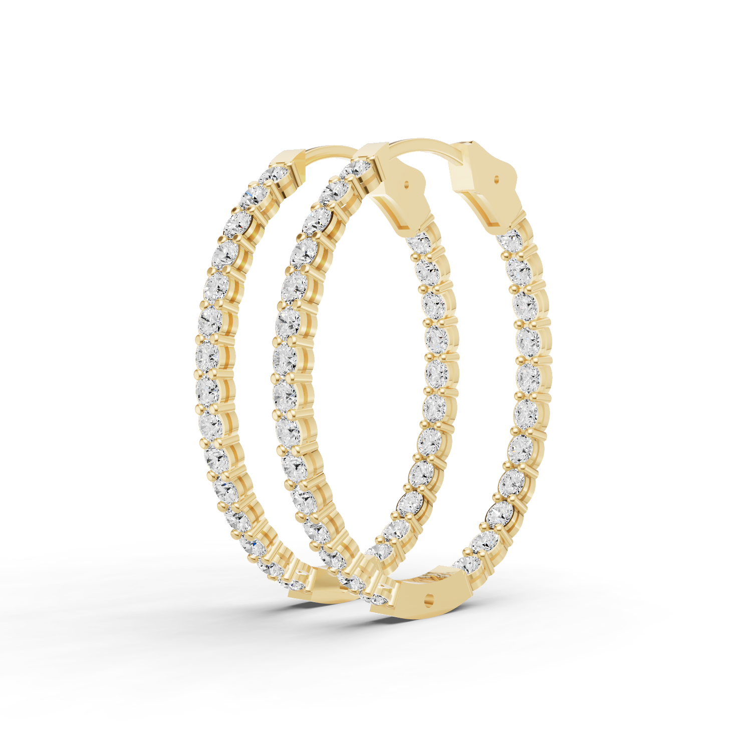 14K Gold 5 ct Earrings Oval In & Out Diamond Hoops