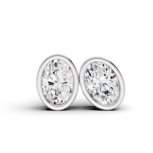 14K Gold Studs 1 Carat Earrings Oval Bezel