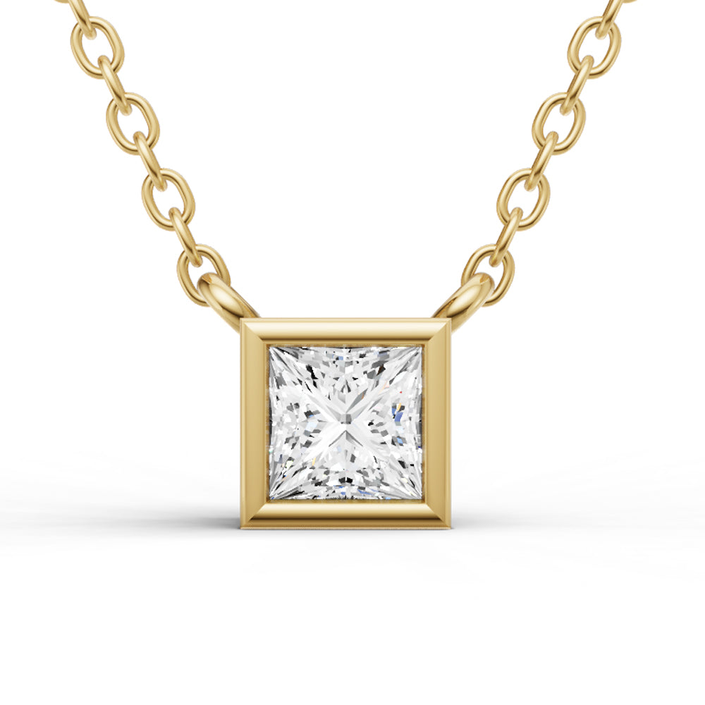 14K Gold 1 ct Lab-Grown Princess Diamond Bezel Pendant