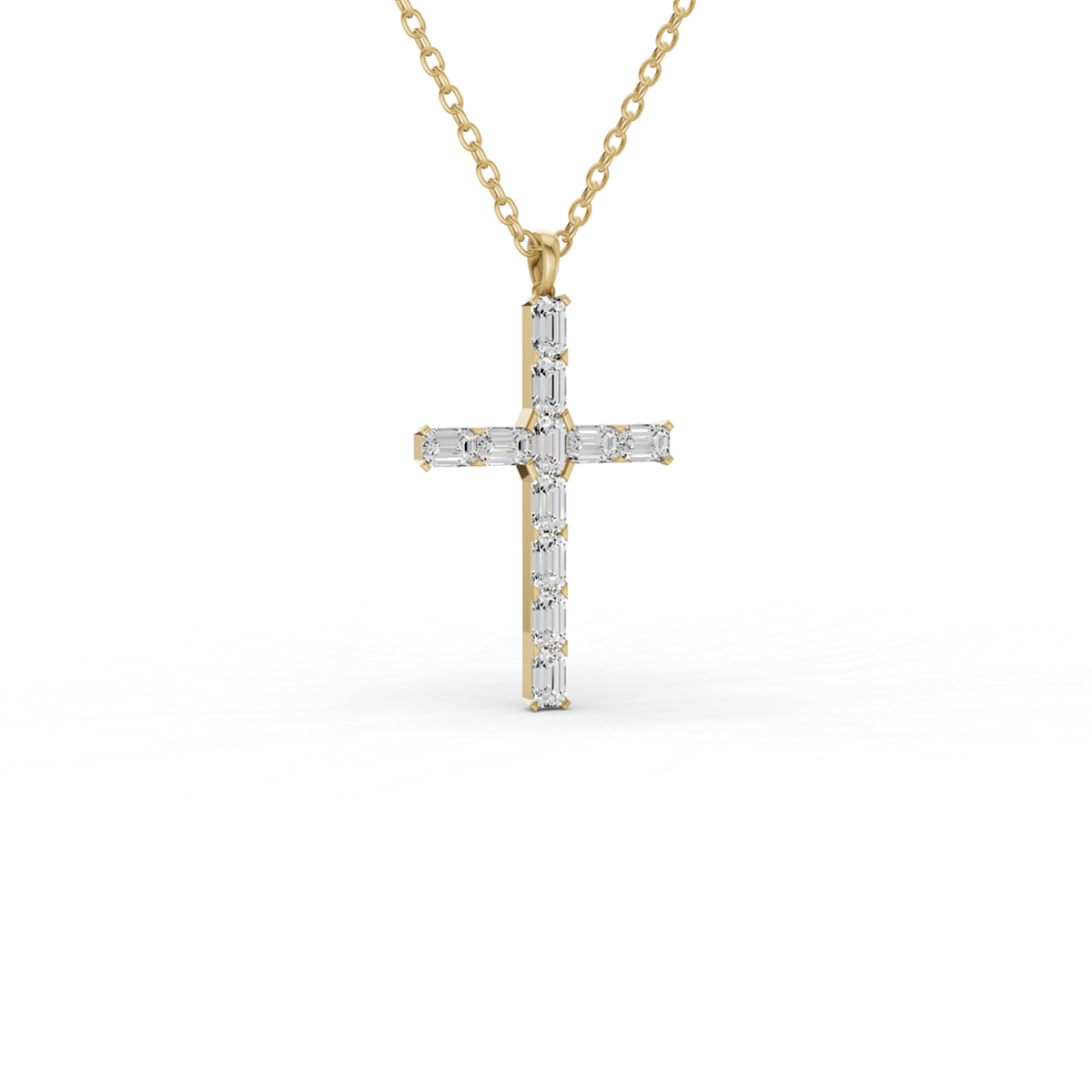 14K Gold 3 ct Necklace Emerald Cross Diamond Pendant
