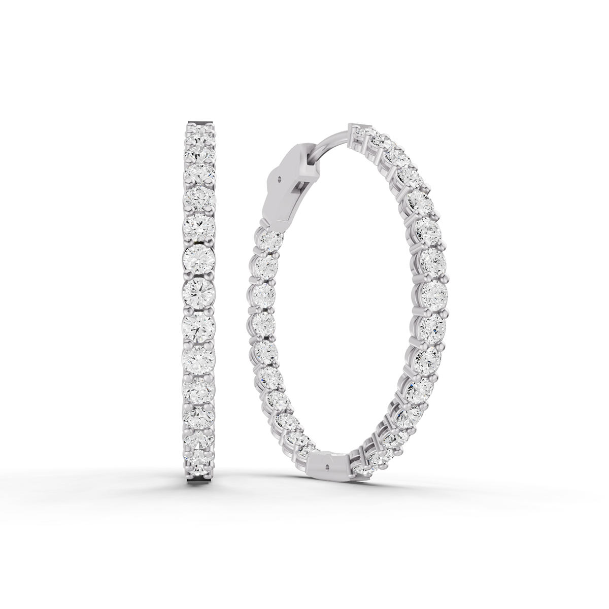 14K Gold 2 ct Earrings Round In & Out Diamond Hoops