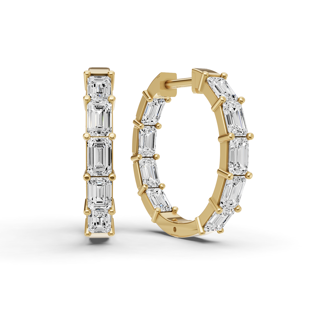14K Gold 2 ct Earrings Emerald Fancy Hoops