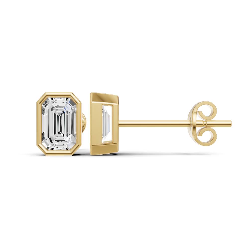 14K Gold 0.5 Carat Emerald Bezel Solitaire Studs