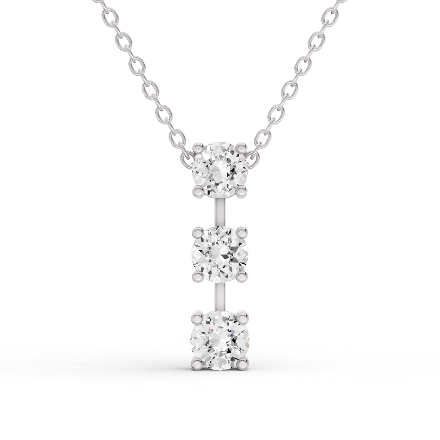 10K GOLD 1 CT ROUND LAB GROWN DIAMOND THREE STONE BAR PENDANT - WHITE GOLD