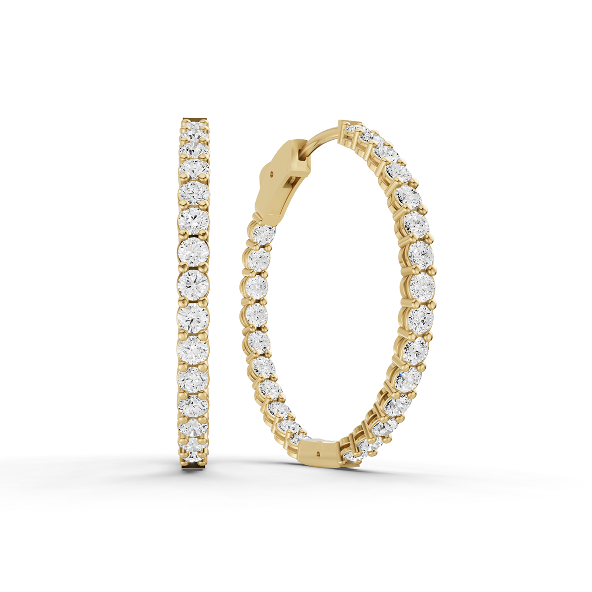 14K Gold 5 ct Earrings Round In & Out Diamond Hoops