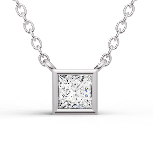 14K Gold 0.5 ct Lab-Grown Princess Diamond Bezel Pendant