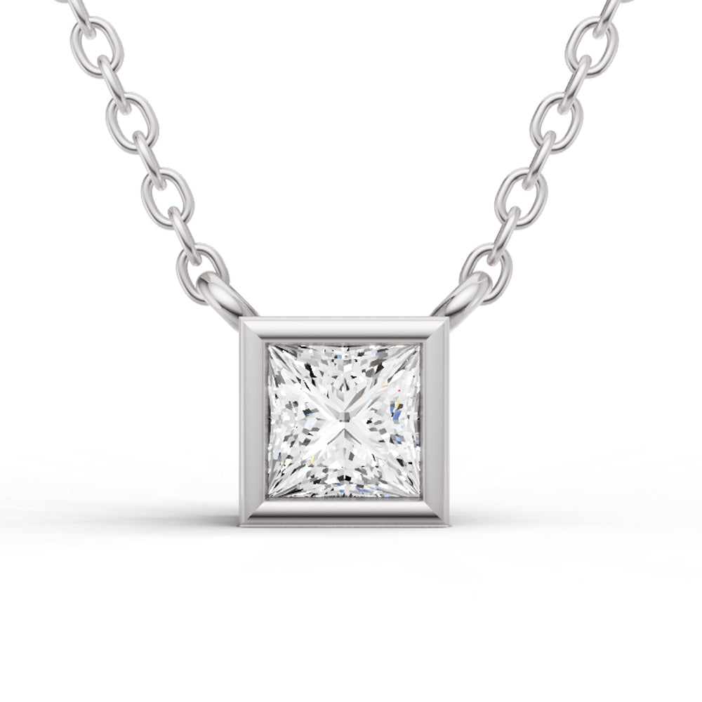 14K Gold 0.75 ct Lab-Grown Princess Diamond Bezel Pendant
