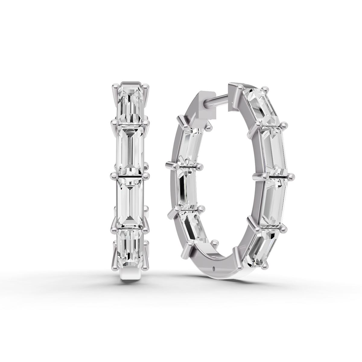 14K Gold 2 ct Earrings Baguette Fancy Hoops
