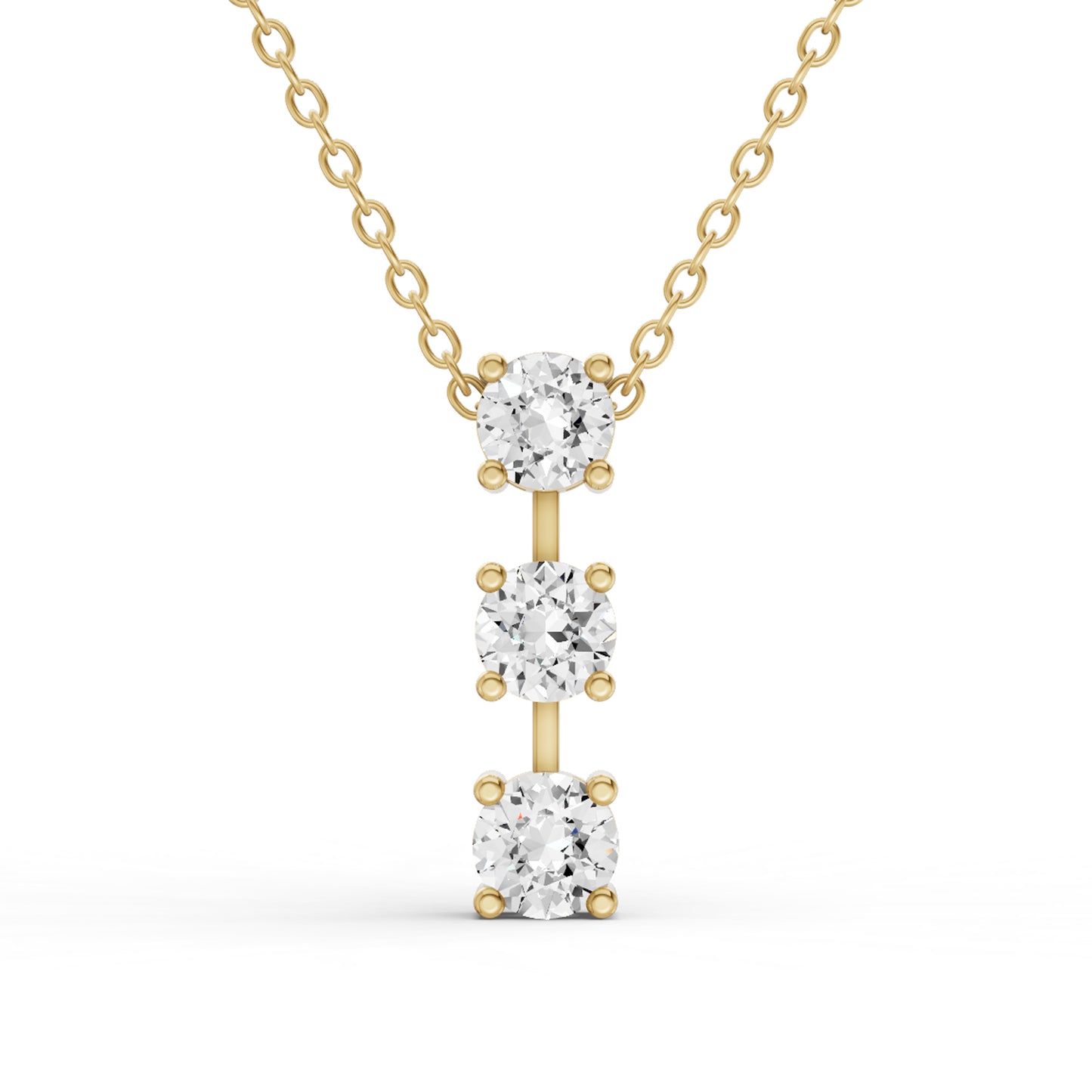 10K Gold 1 ct Round Lab Grown Diamond Three Stone Bar Pendant