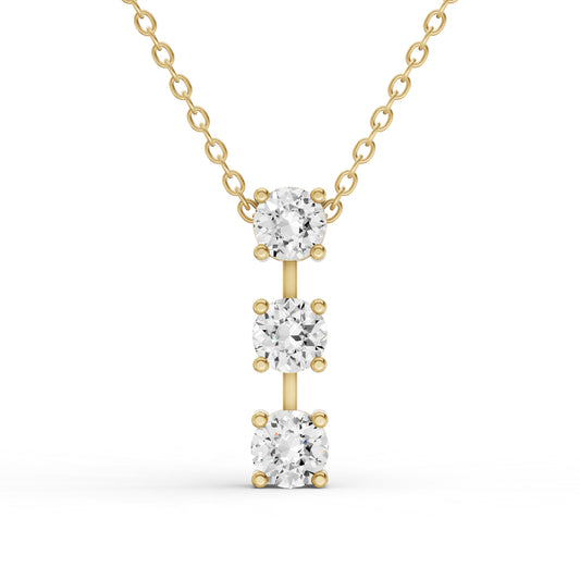 10K Gold 2 ct Round Lab Grown Diamond Three Stone Bar Pendant