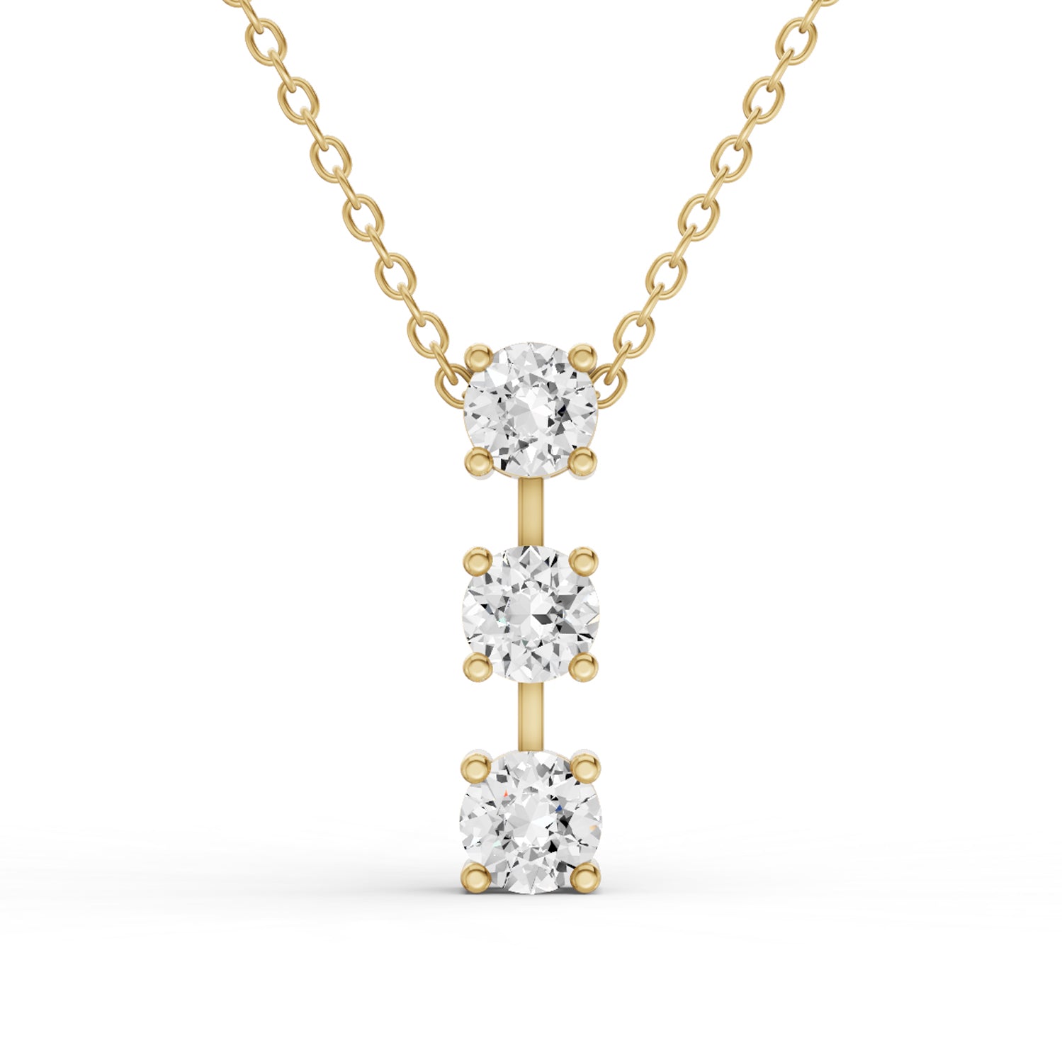 10K GOLD 0.5 CT ROUND LAB GROWN DIAMOND THREE STONE BAR PENDANT - YELLOW GOLD