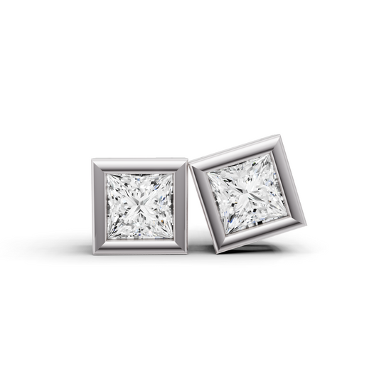 14K Gold Studs 0.5 Carat Earrings Princess Bezel