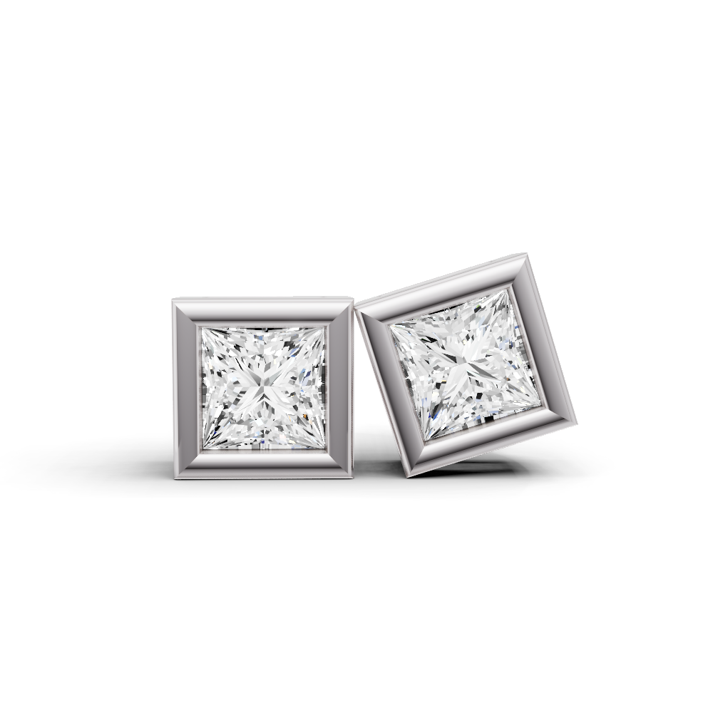 14K Gold Studs 0.25 Carat Earrings Princess Bezel