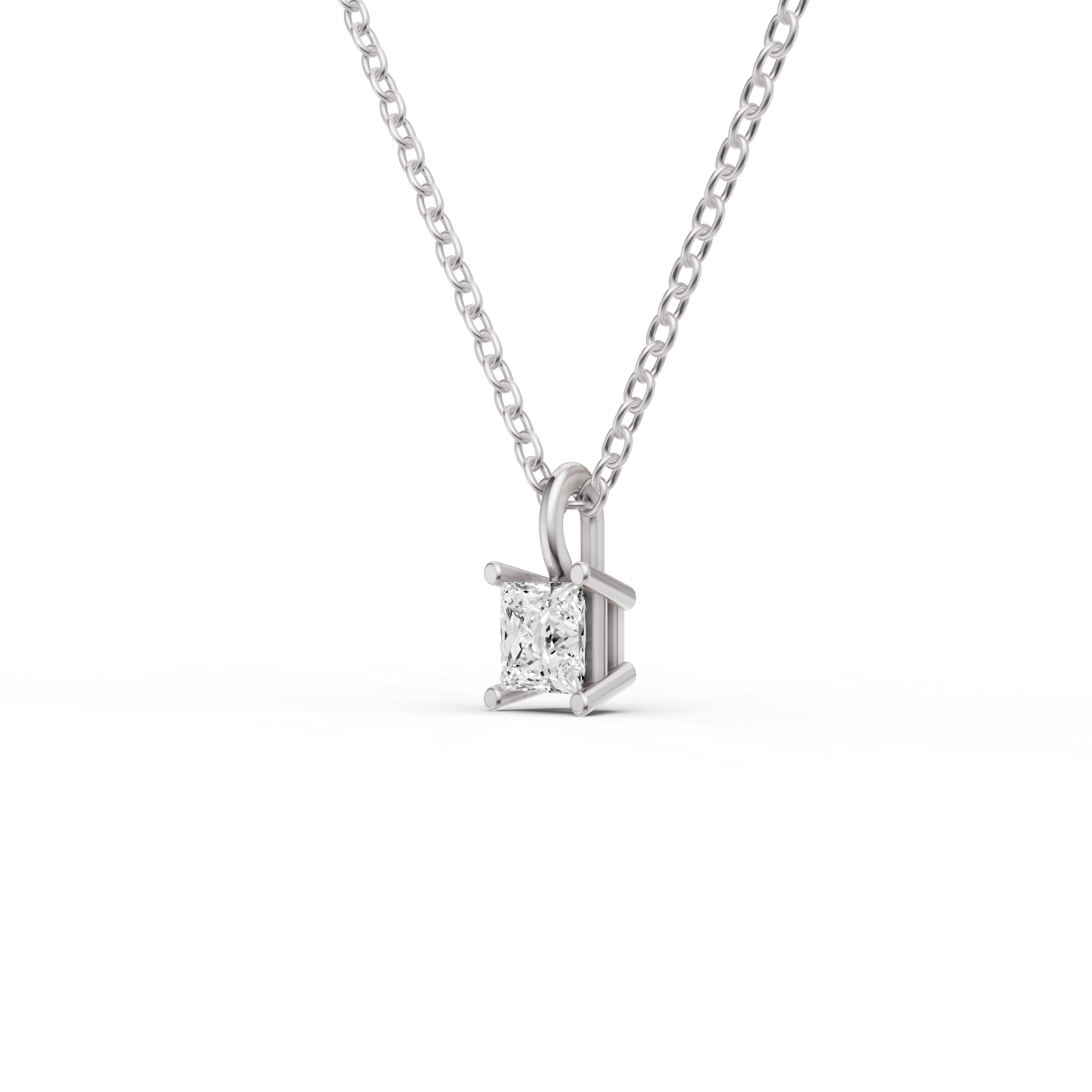 14K Gold 1 ct Lab Grown Princess Cut Diamond Solitaire Pendant with Bail