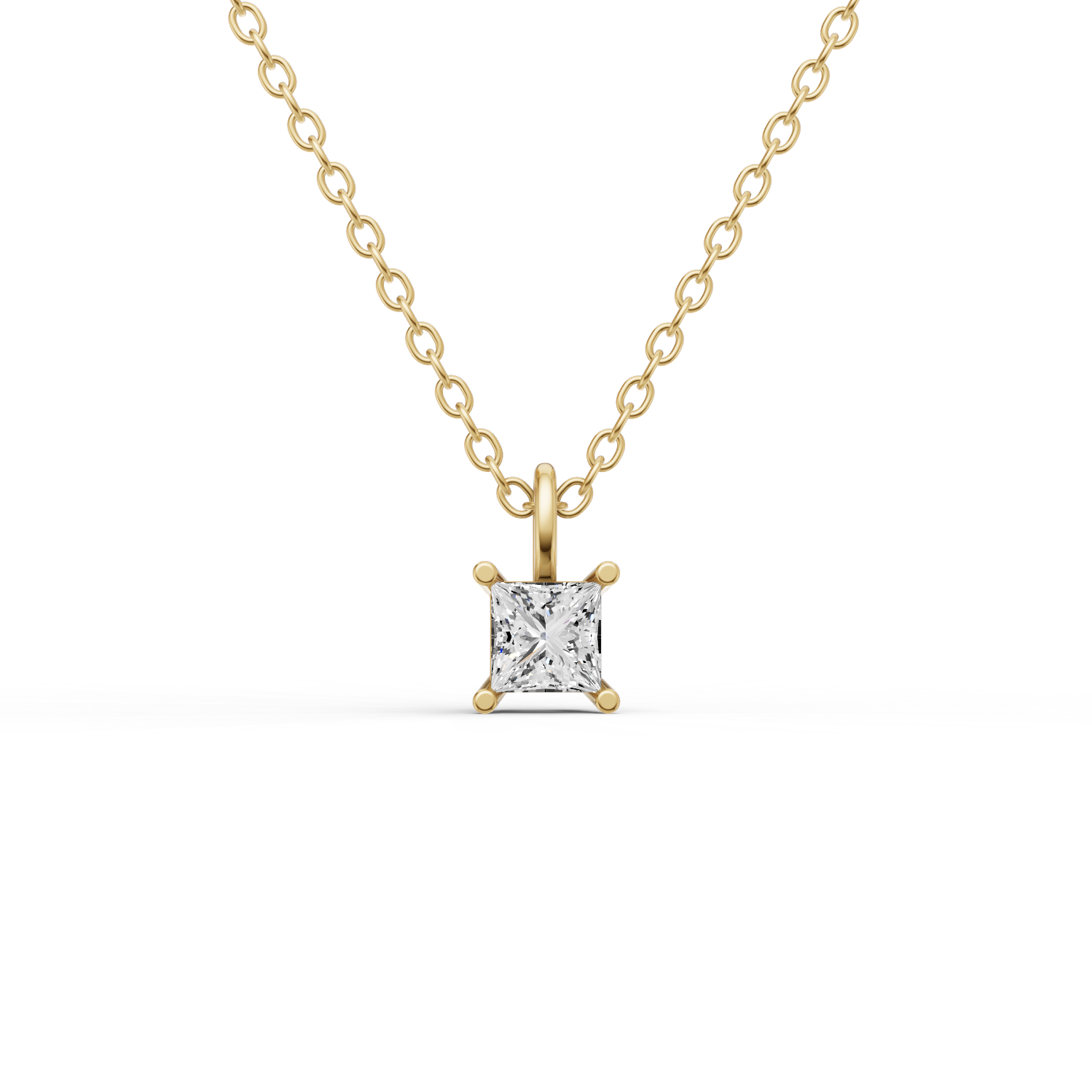 14K Gold 0.25 ct Lab Grown Princess Cut Diamond Solitaire Pendant with Bail